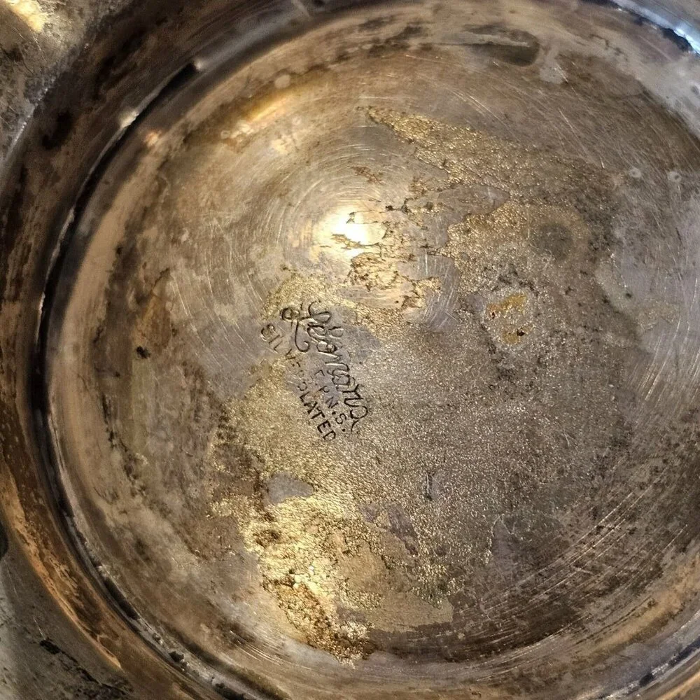 Vintage Etched Silver Plated Deco Bowl Vase With Handle Floral Design Art Nouvea